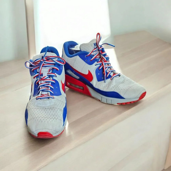Nike ID Air Max 1 Custom Red White Blue Sneakers SIZE 12.5 Home Game Embroidered - Picture 1 of 13